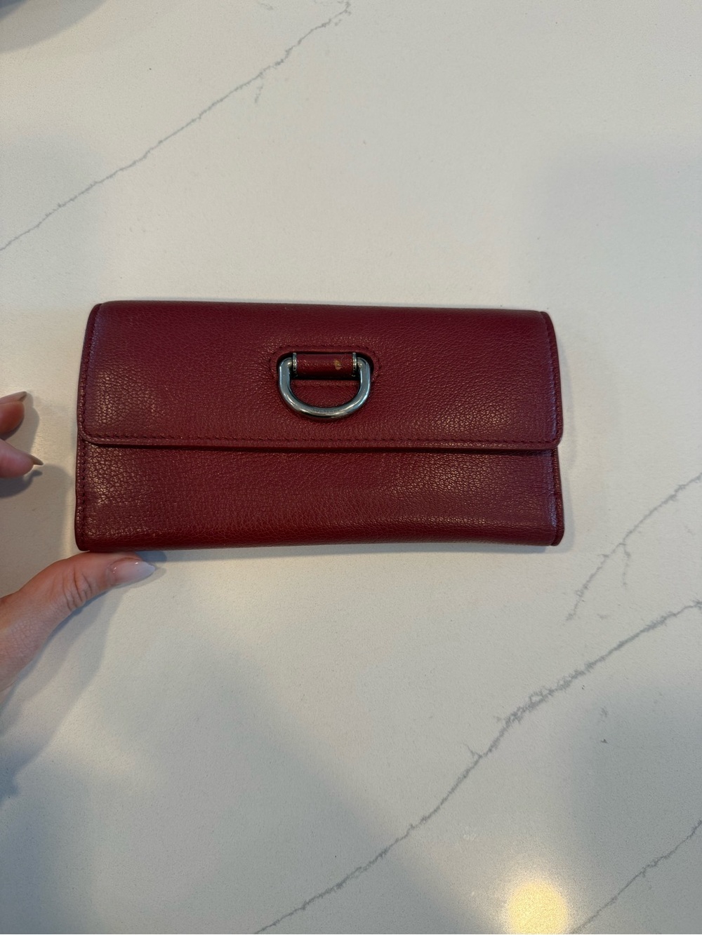 Burberry Burgundy Leather Wallet with D-Ring Accent
